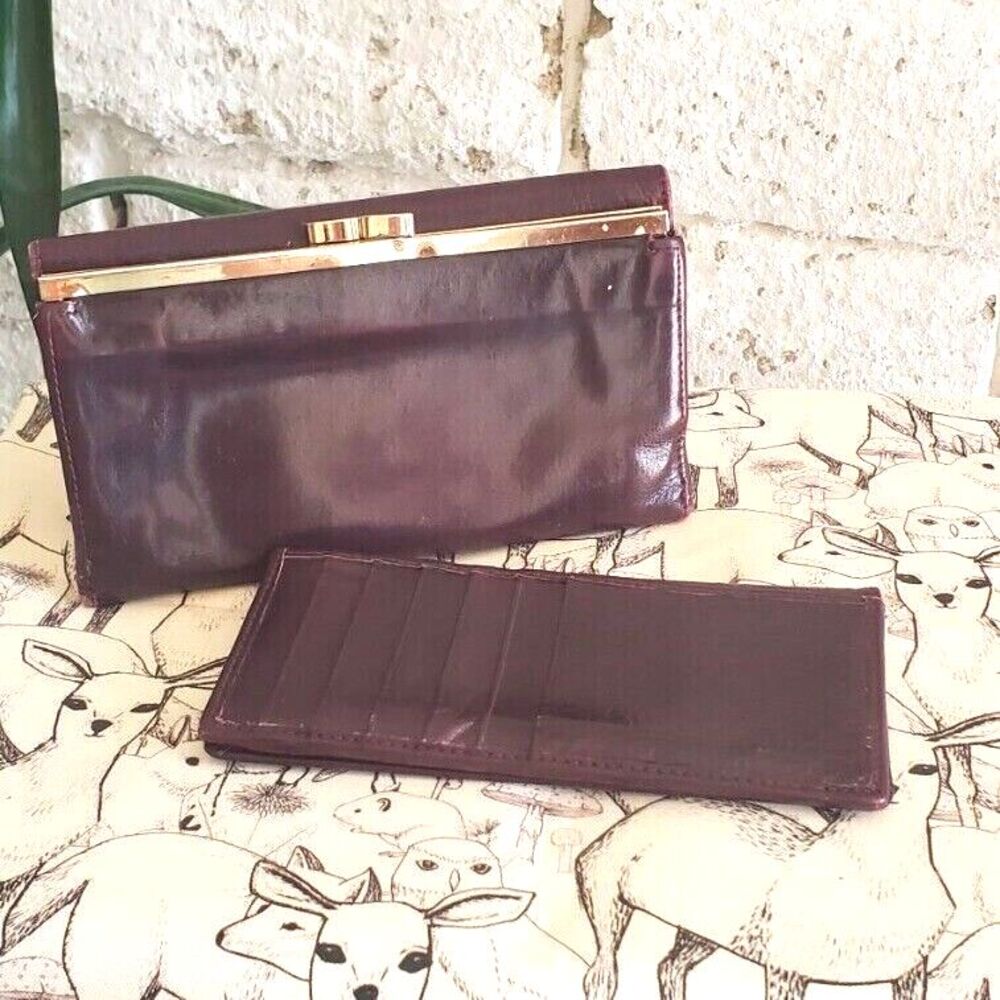 VTG Womens Merlot Leather Wallet 7" x 4" Change Purse Classic Small Clutch